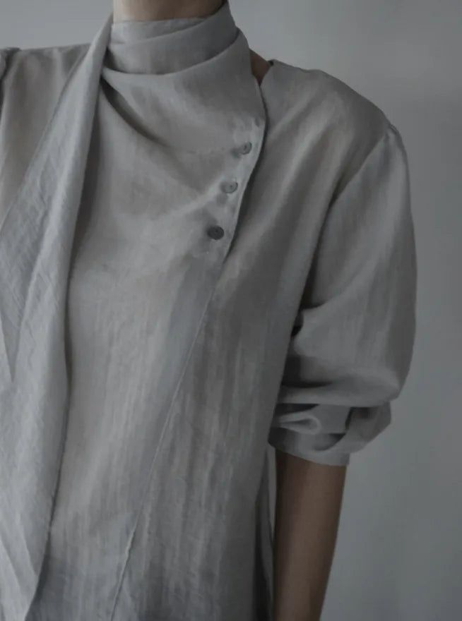 Noir Unbalance Button Scarf Blouse