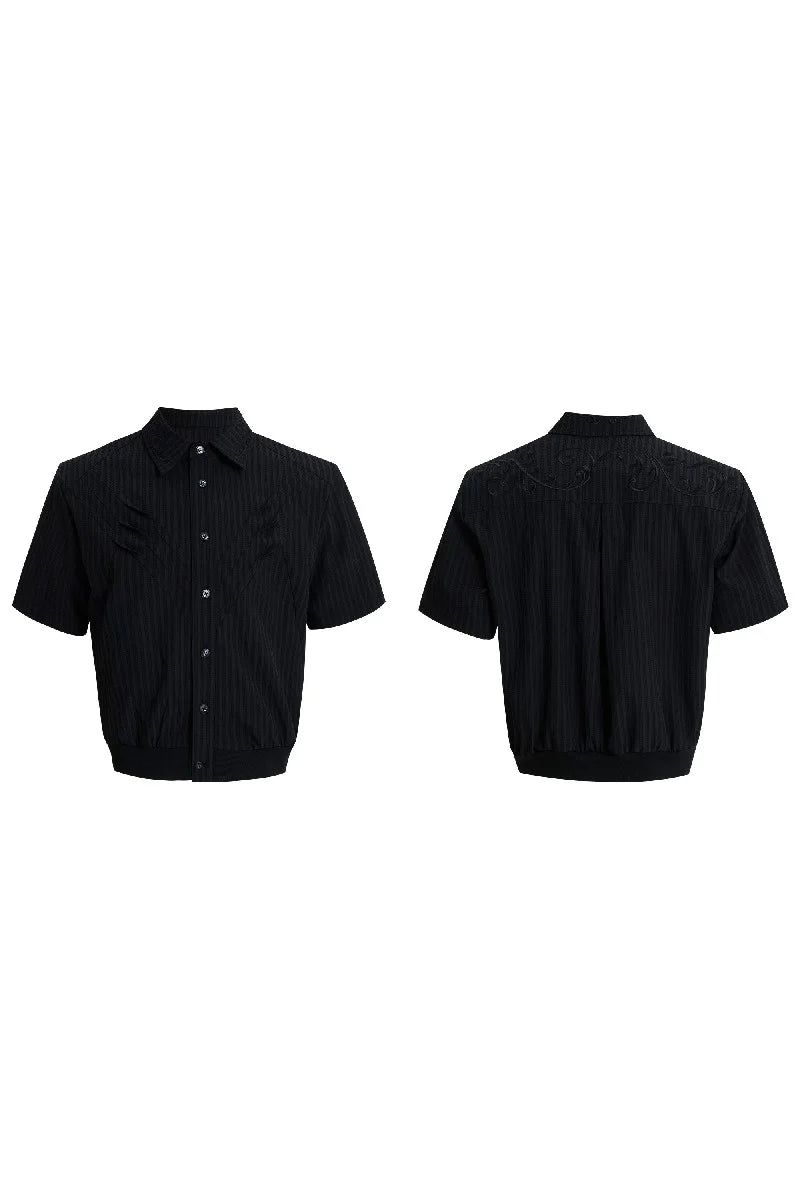 Textured Embroidered Cropped Shirt