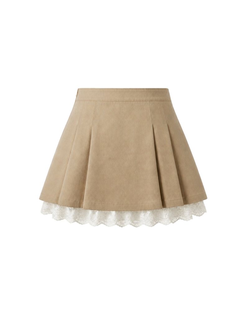 [PRE- FALL] Léa Lace Layered Pleated Mini Skirt Beige