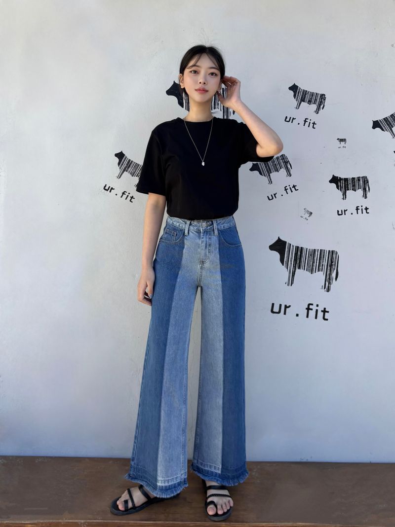 3RD REORDER TWO-TONE CONTRAST DENIM PANTS code 25006