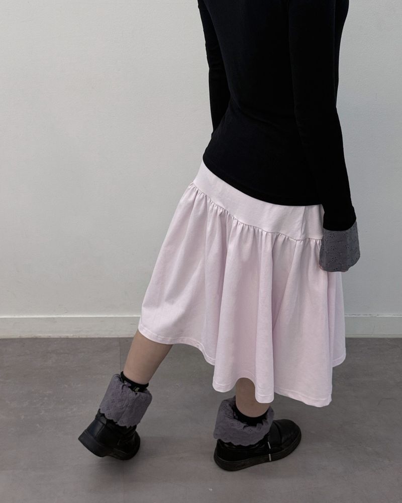 Lace Button Shirring Skirt (pink)