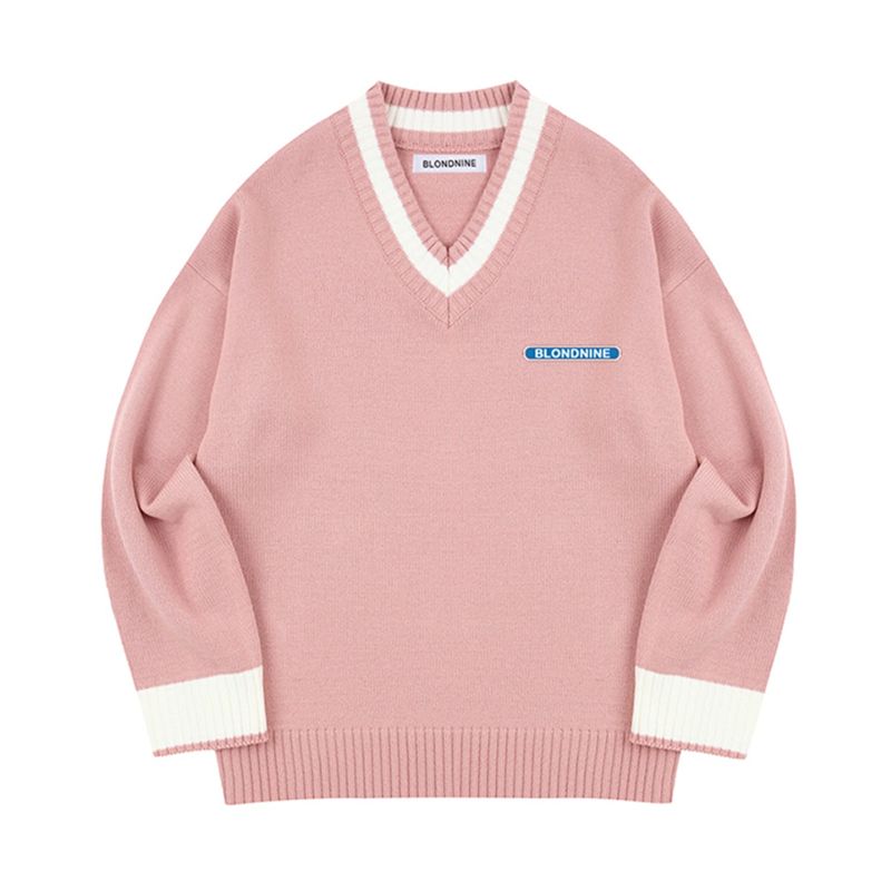 BASIC V NECK KNIT SWEATER_PINK