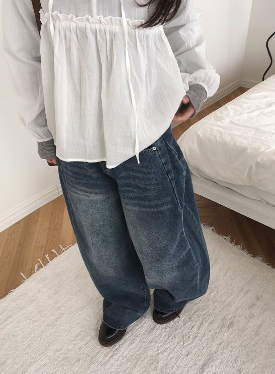 Lega Side Cut Wide Denim Pants
