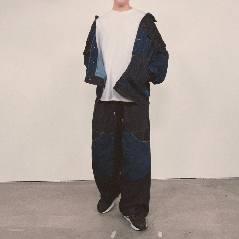 panel mix denim wide pants_blue
