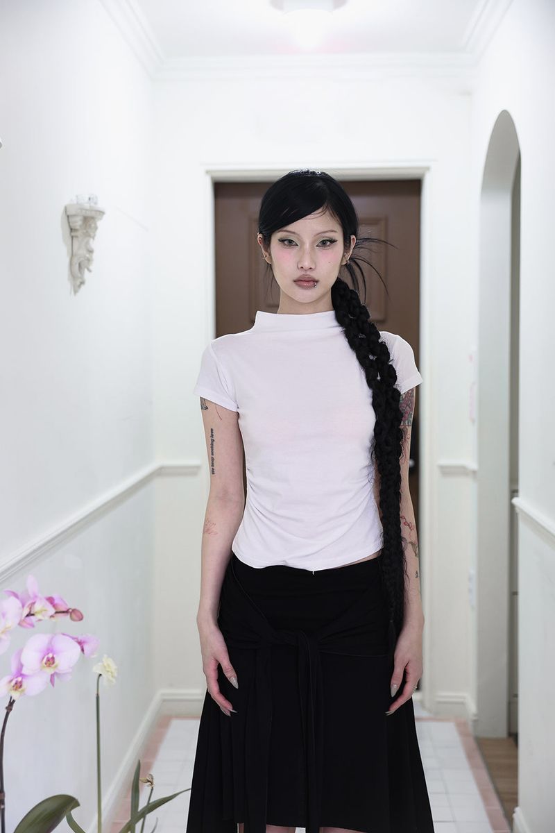 Half neck shirring T (3color)