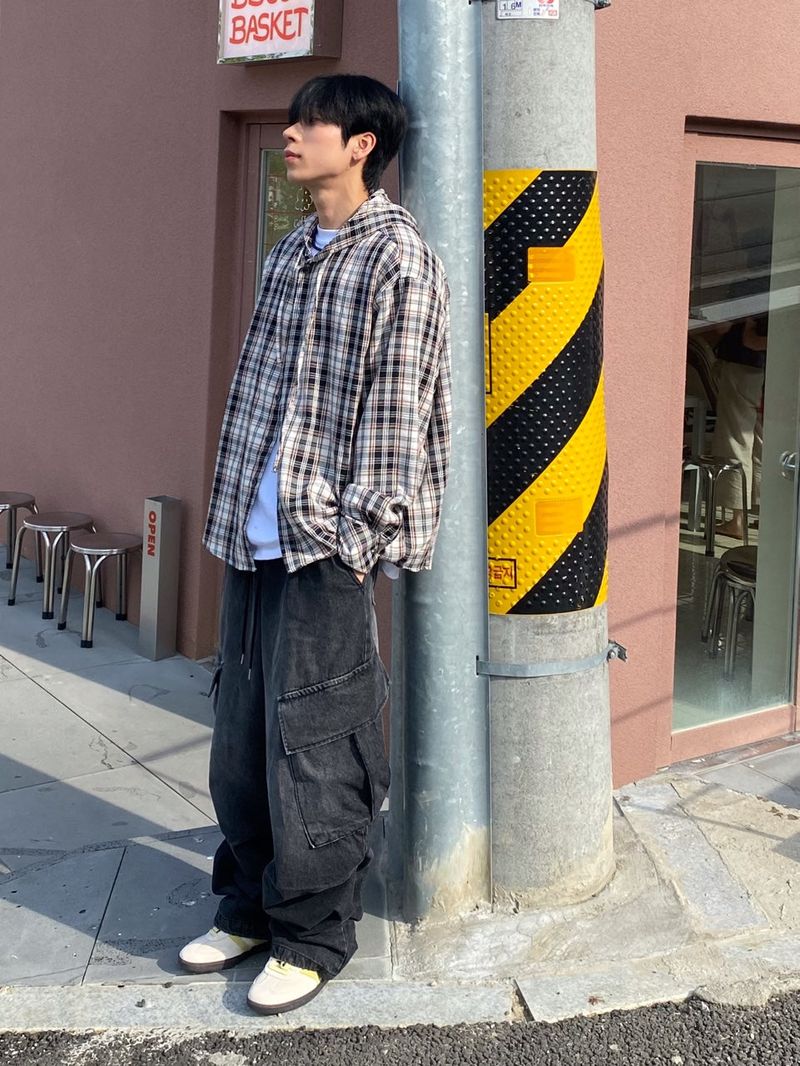 diagonal Washing balloon cargo denim pants 2C