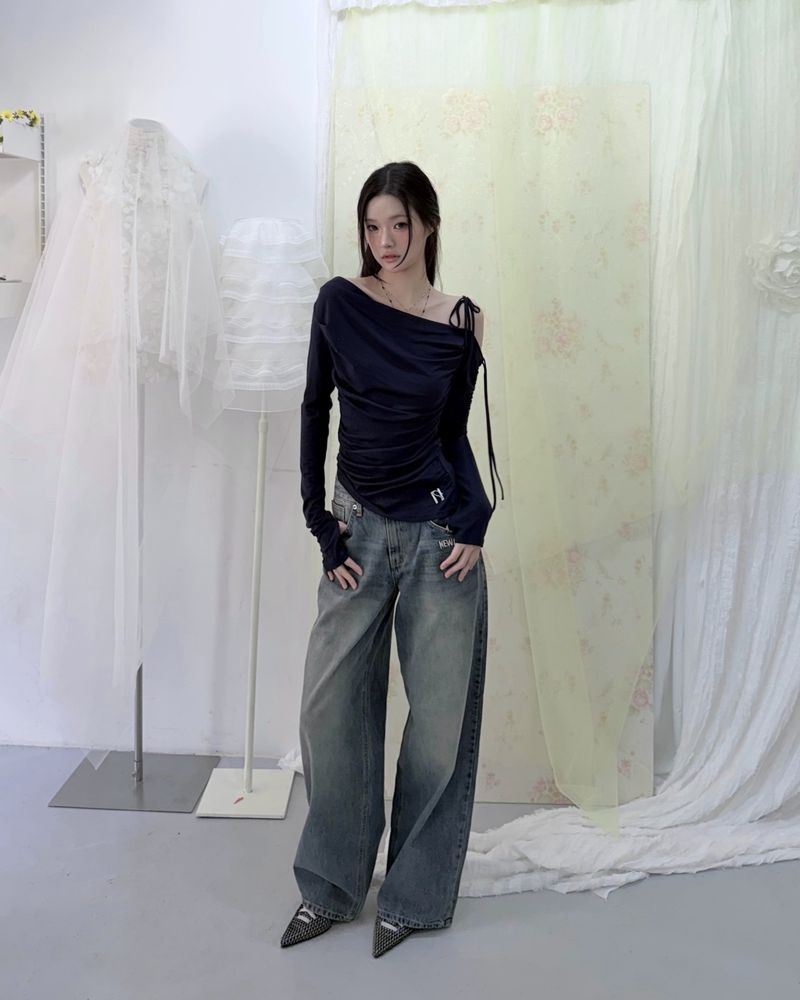 Coco flower wide fit raw Denim