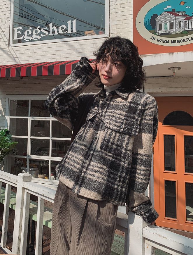 Bronte wool checked crop jacket
