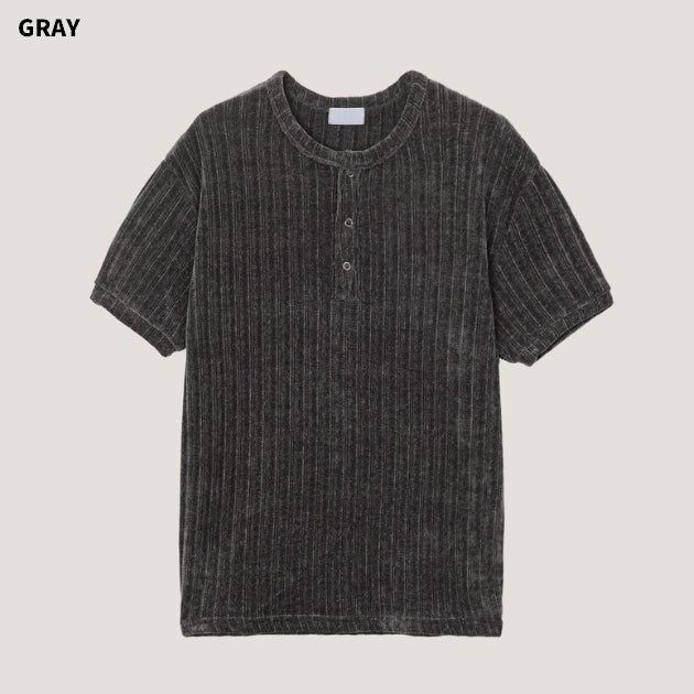 (M's) Ribbed Velour Henley Neck Tee 26SS-011