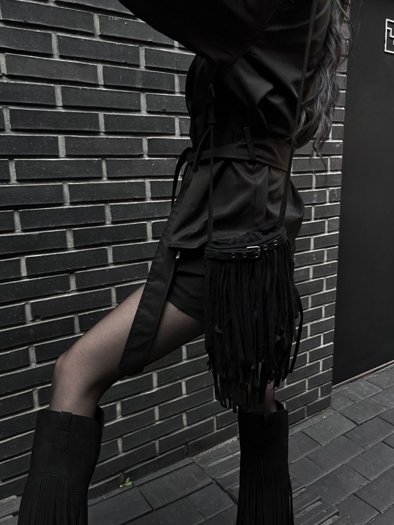 suede fringe shoulder bucket bag