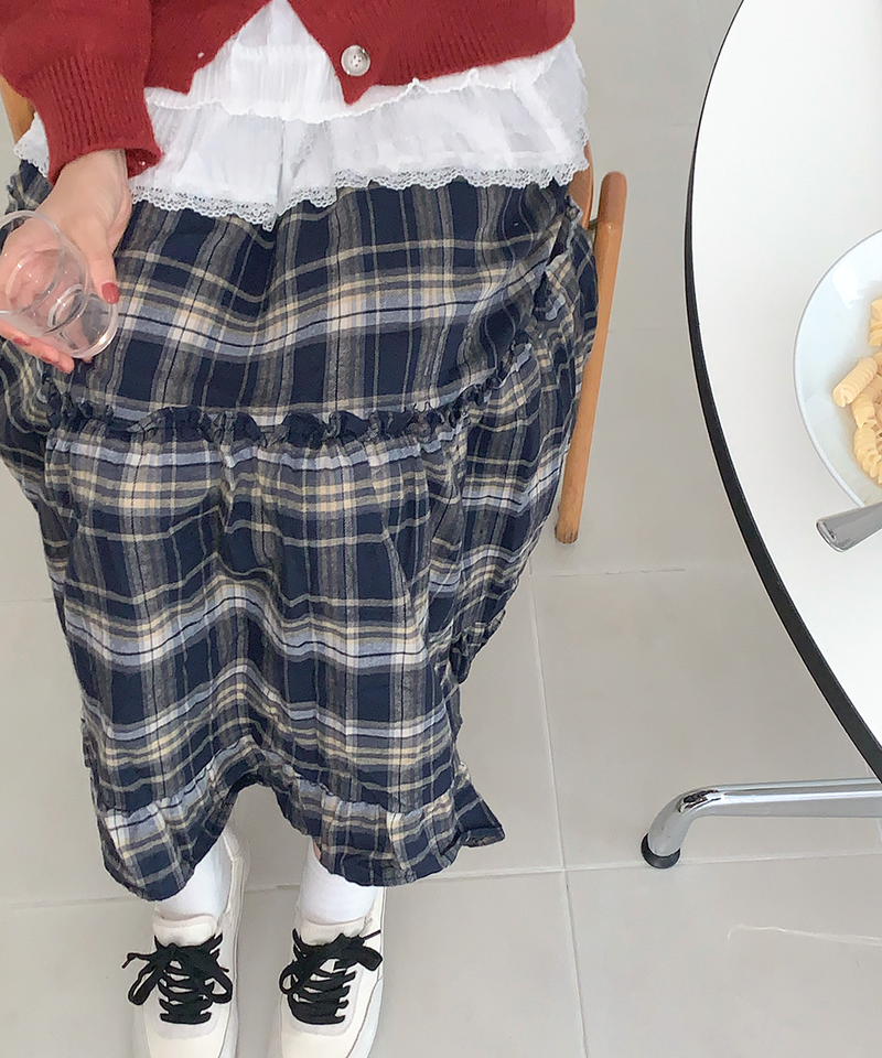 Sorbet Long Checkered Skirt