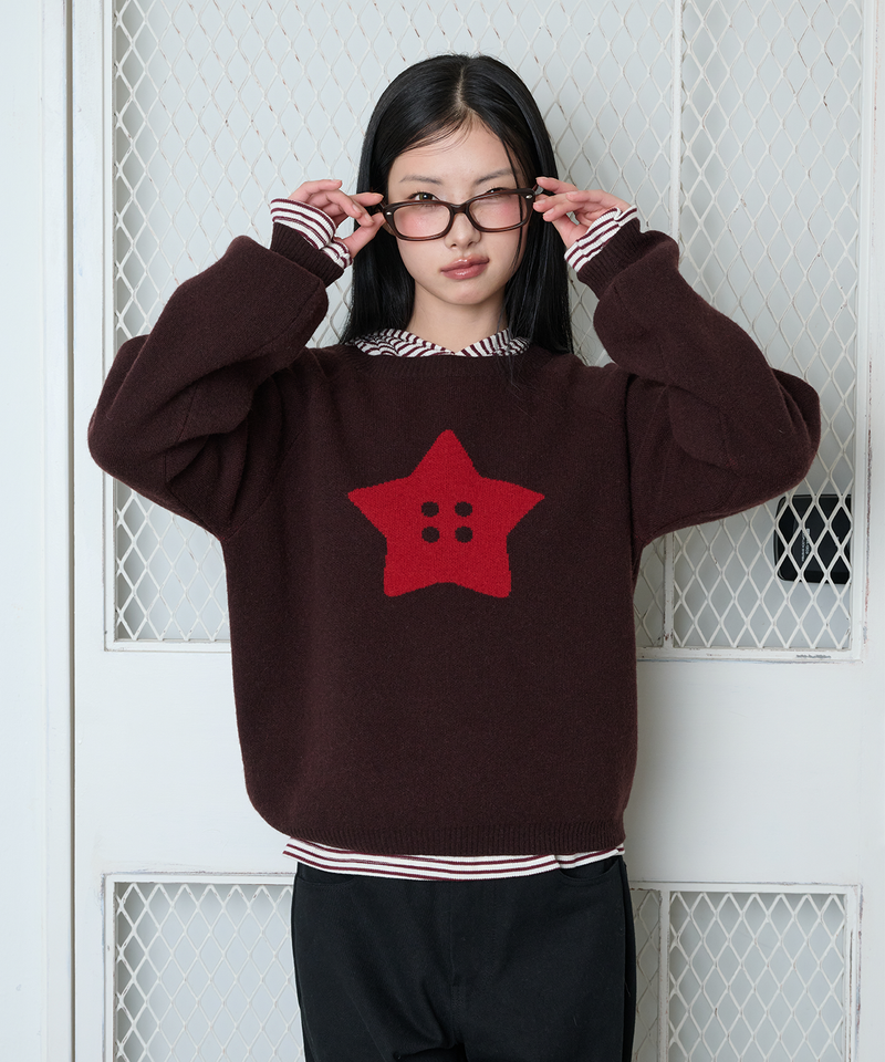 ITZAVIBE（イッザバイブ）の「スターボタンニット - ブラウン（トップス）」