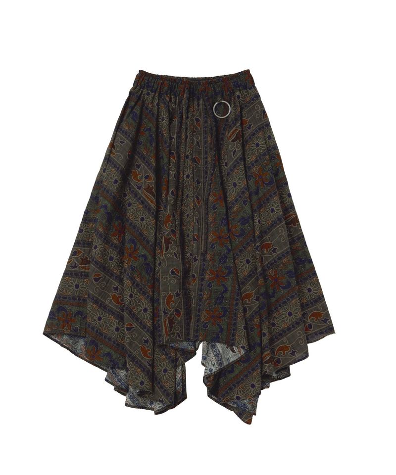 A NOTHING（アナッシング）の「WOOD-CUT UNBALANCE FLARE SKIRT (Khaki)（Skirts）」