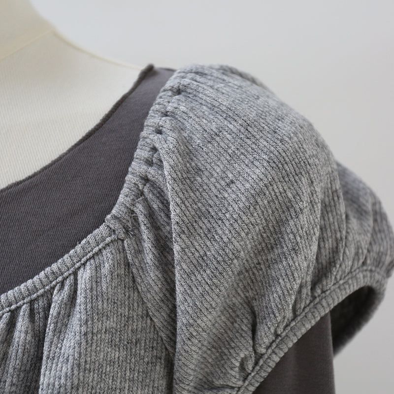 Lovely Contrast Shirring Point T-shirt 233103665