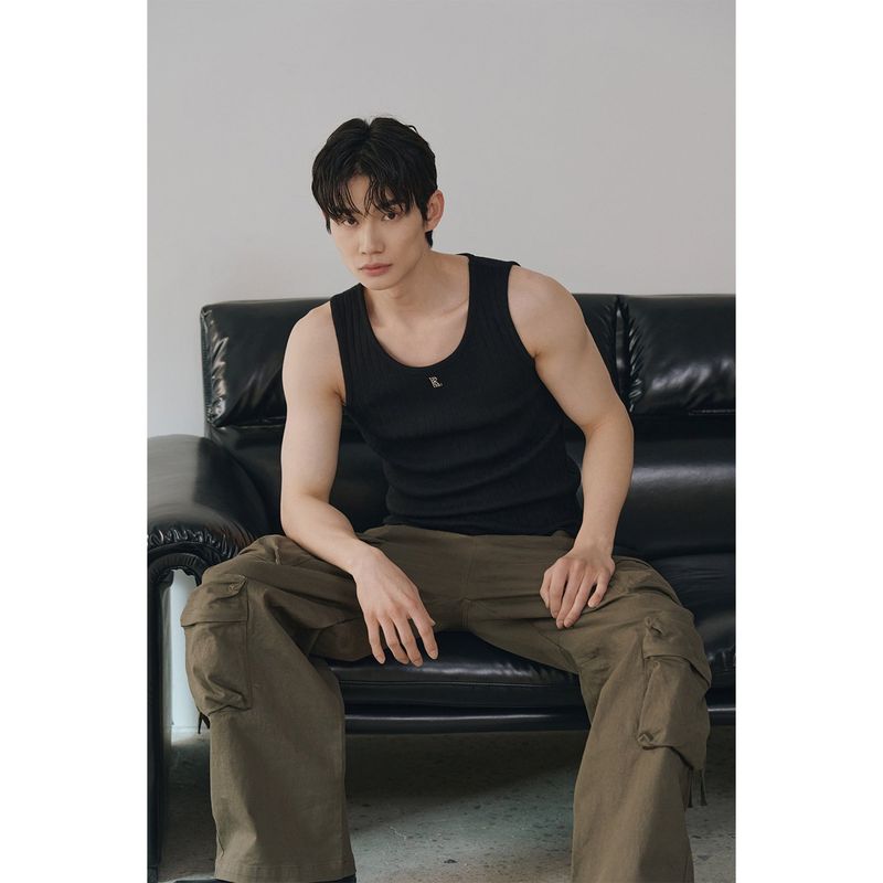High ribbed logo sleeves(Black)