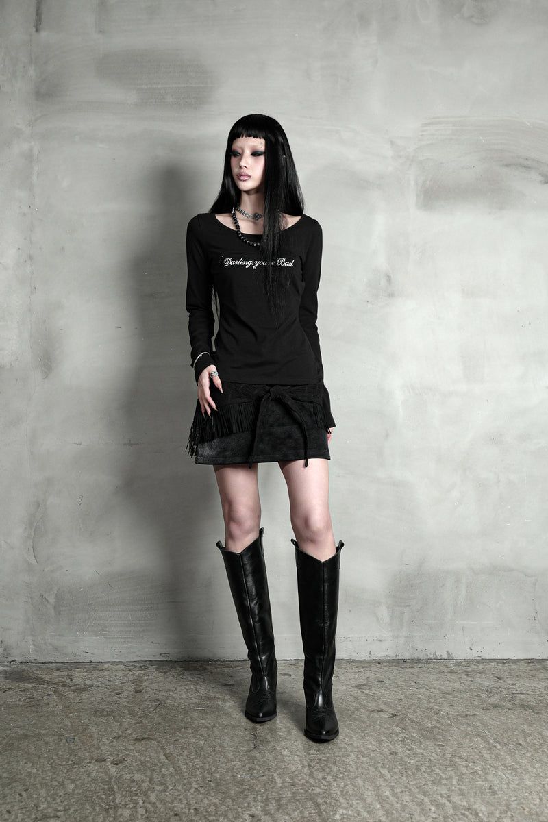 UNZIPPED LOGO T-SHIRT (Cursive ver.) #BLACK