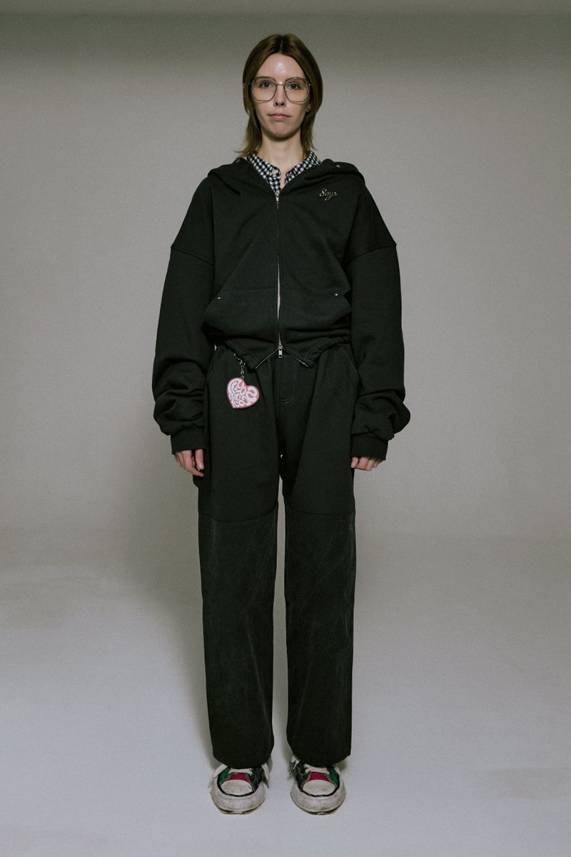 Silver Logo Docking Crop Hood Zip-Up Charcoal