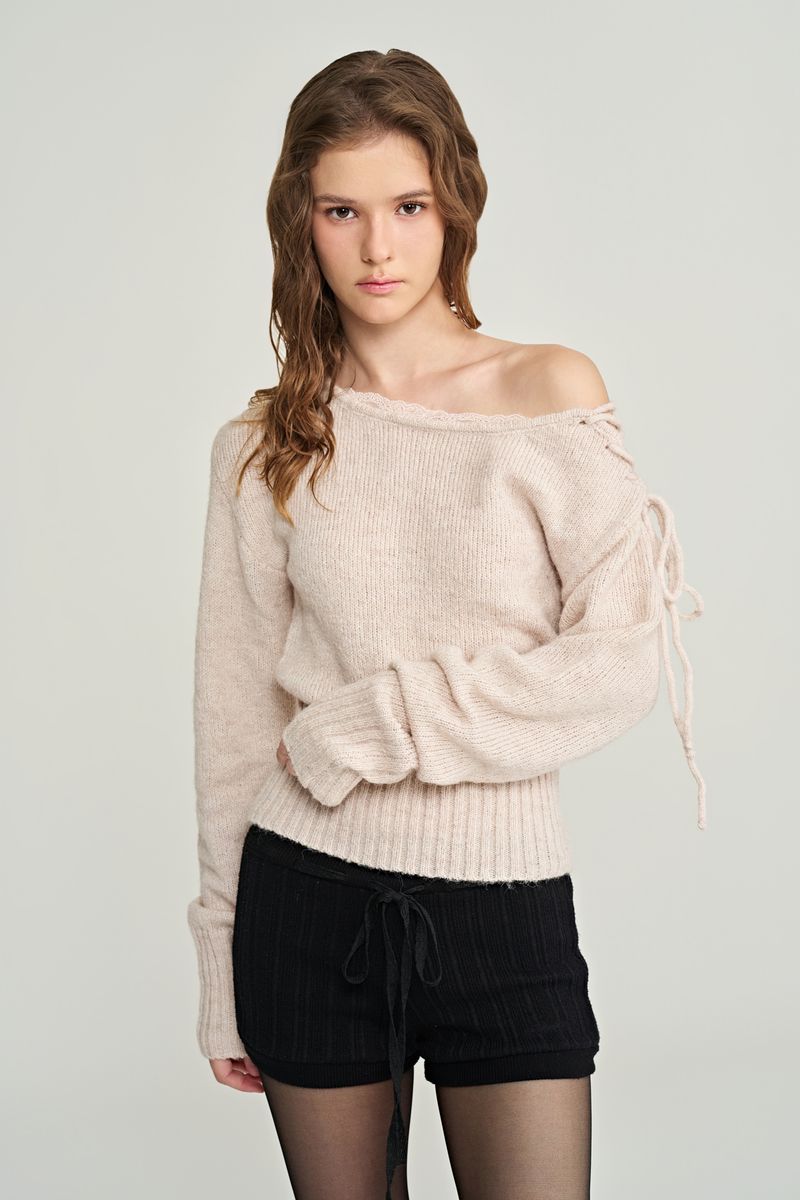 Romy lace-up knit, Milk Tea