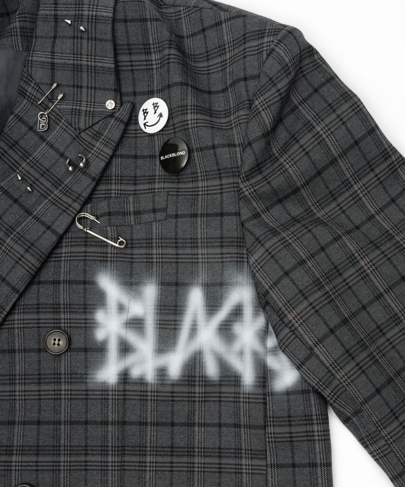 BBD Graffiti Logo Piercing Plaid Oversized Blazer (Charcoal)