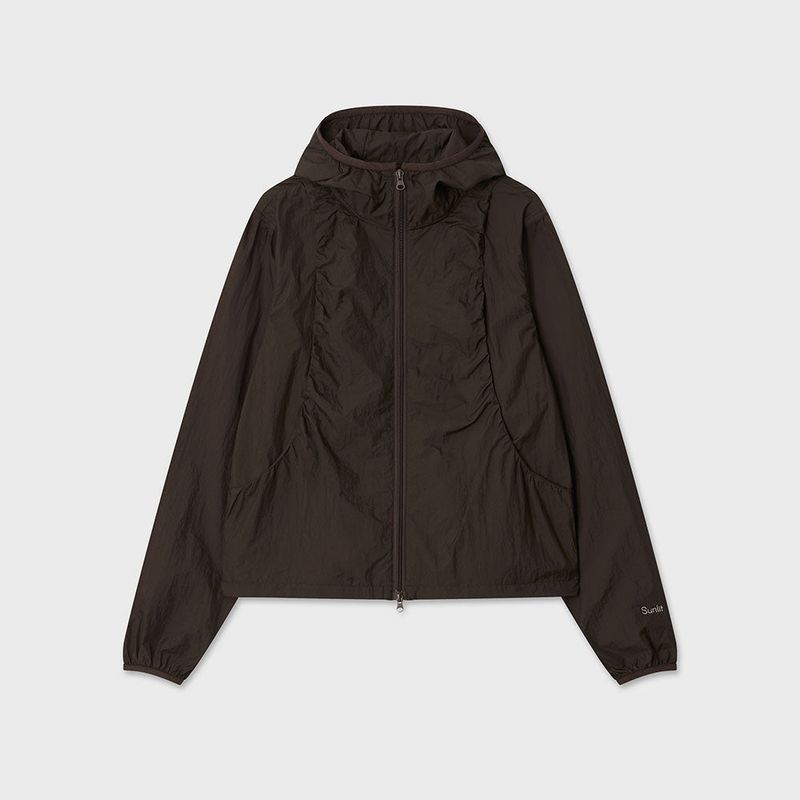 Shirring Hooded Wind Breaker (Brown)