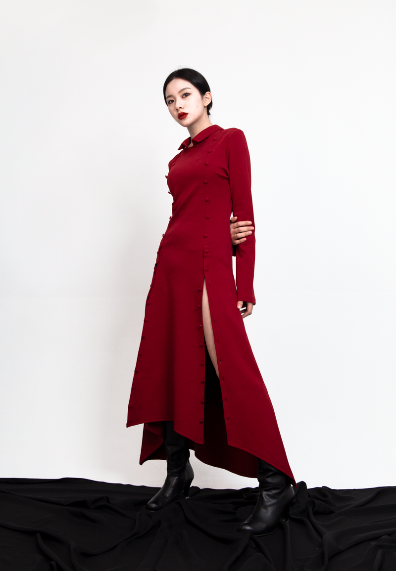 Button Maxi Dress #Red