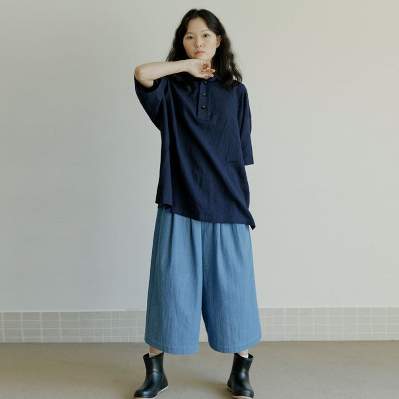 unisex half henlyneck shirts navy