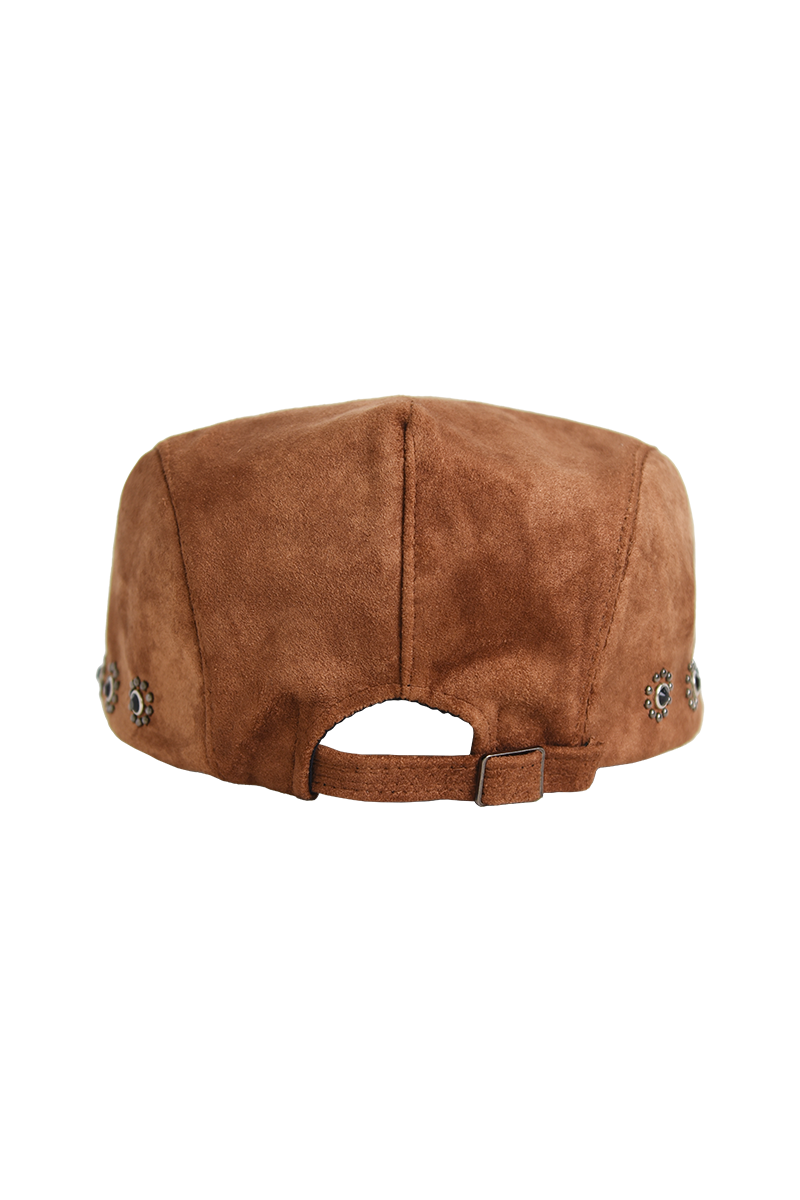 Eco Suede Stud Hunting Cap (Camel)