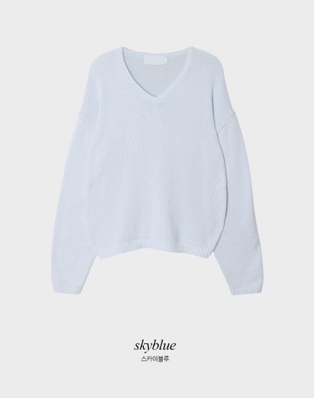 Again Basic Cotton Loose Fit V-neck Knit (5color)