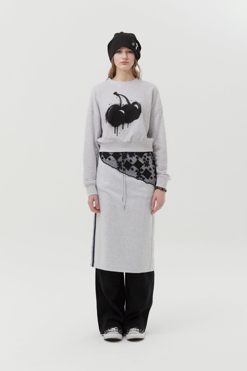 MELTING CHERRY PRINTED CROP SWEATSHIRT [MELANGE GRAY]