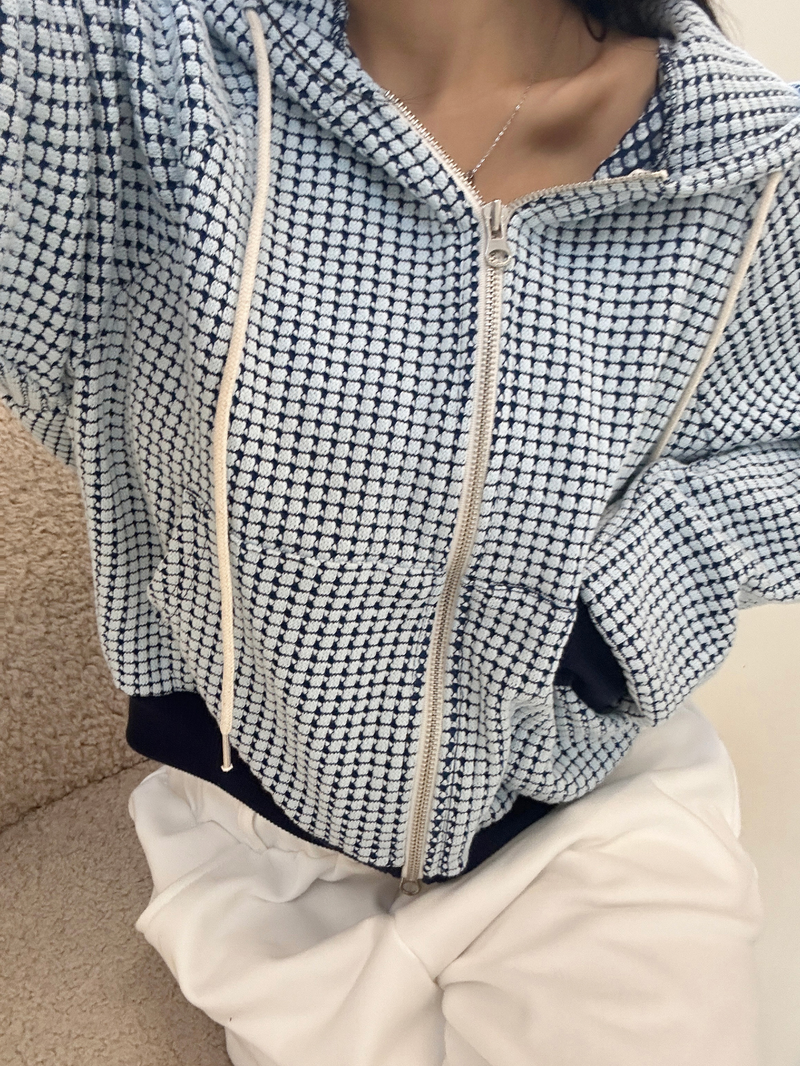 WAFFLE PATTERN HOOD ZIP-UP / 2-WAY🧇 - 2 COLORS