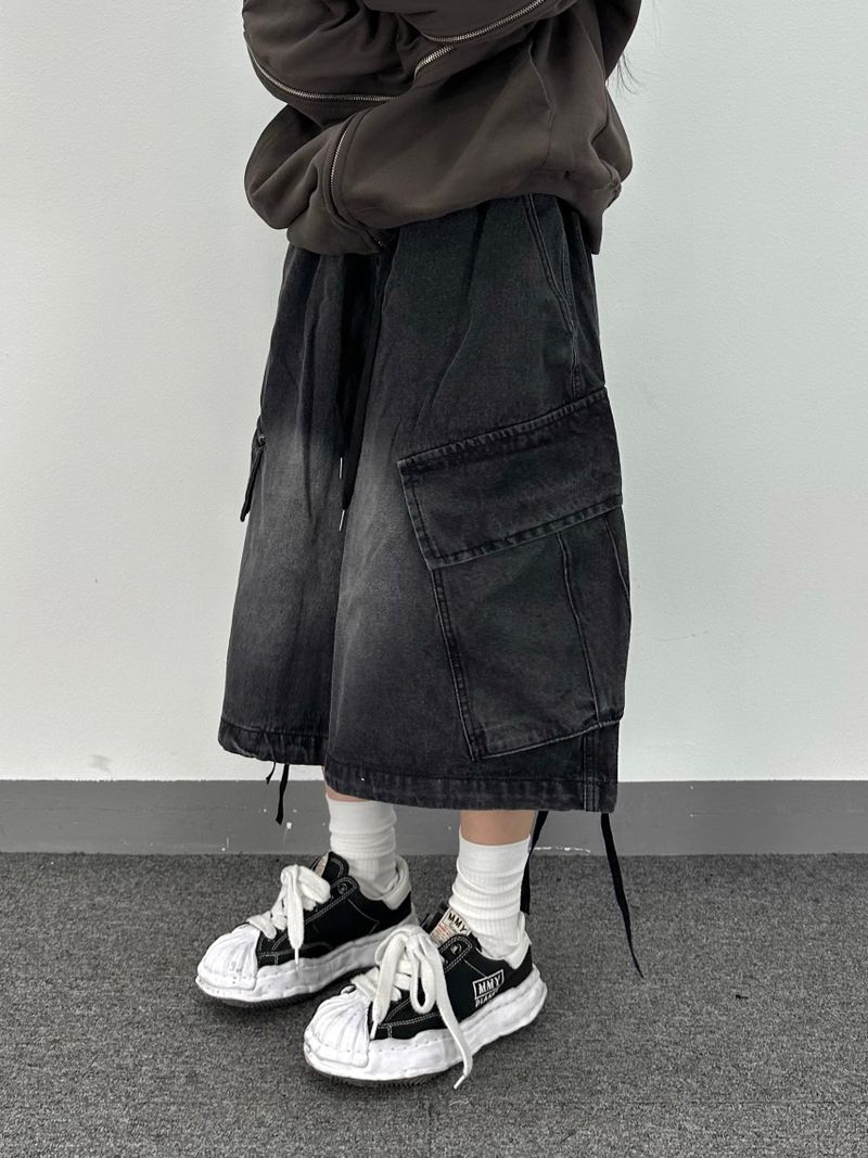 oblique cargo denim bermuda pants