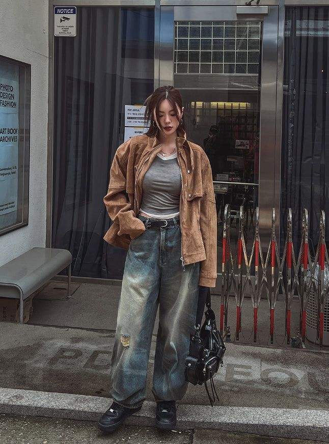 Ati two way stitch suede jacket
