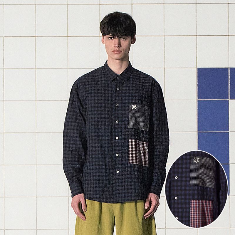 UNALLOYED（アナロイド）の「POCKET GINGHAM CHECK SHIRT / NAVY（Tops）」