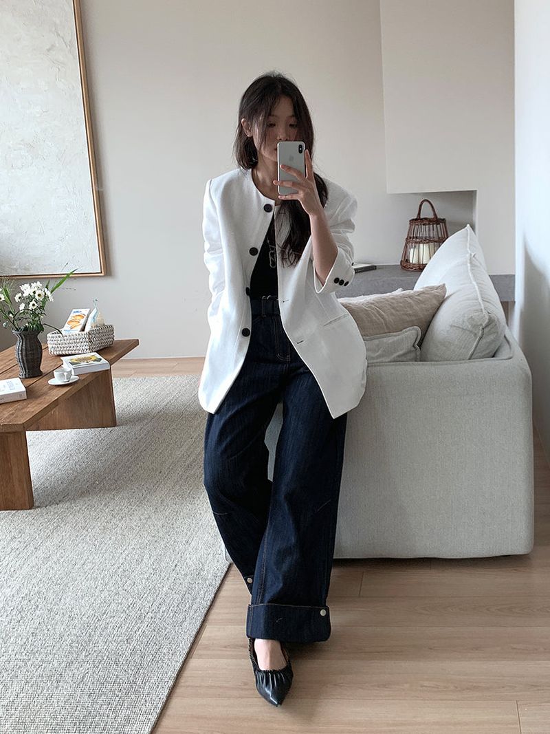 NON COLLAR LINEN JACKET (2C)