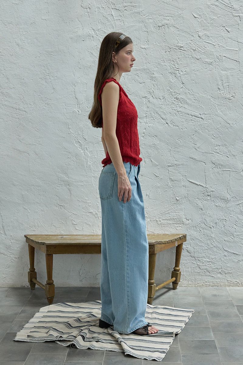 Ribbon sleeveless knit_red