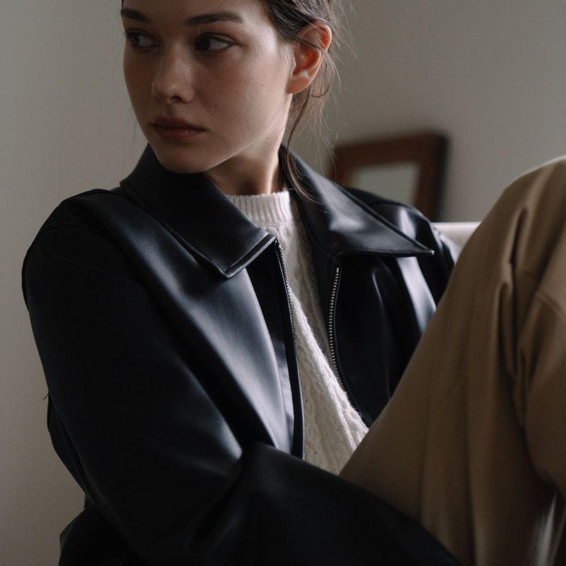 Leather Bomber Jacket - Black