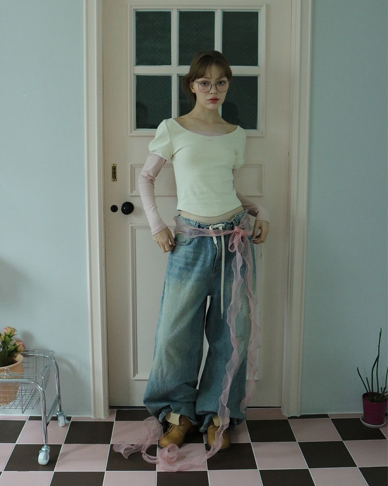 Fazed(フェイズド)の「Puff lace layered top / cream(Tops)」