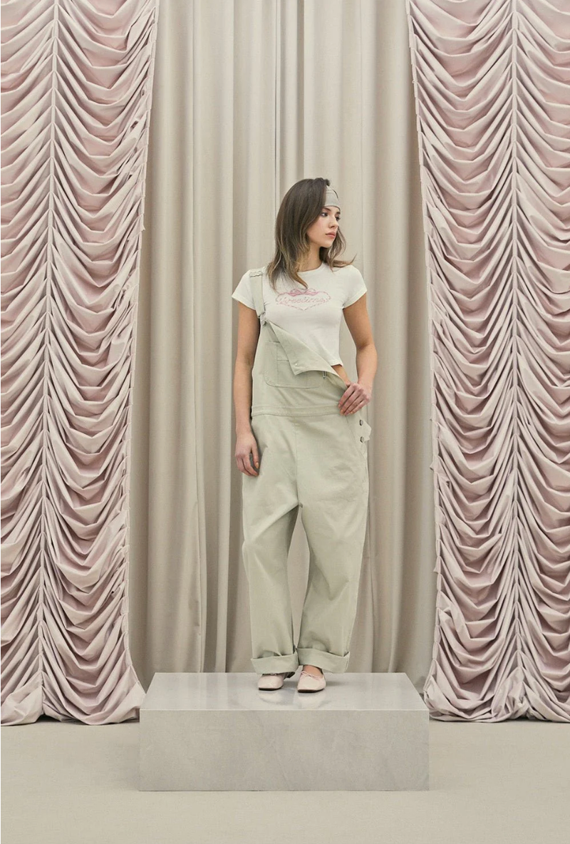 Frill baggy overalls - beige