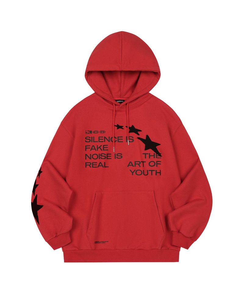 ODDSTUDIO（オッドスタジオ）の「Star Applique Overfit Hood T-shirt - RED（Tops）」