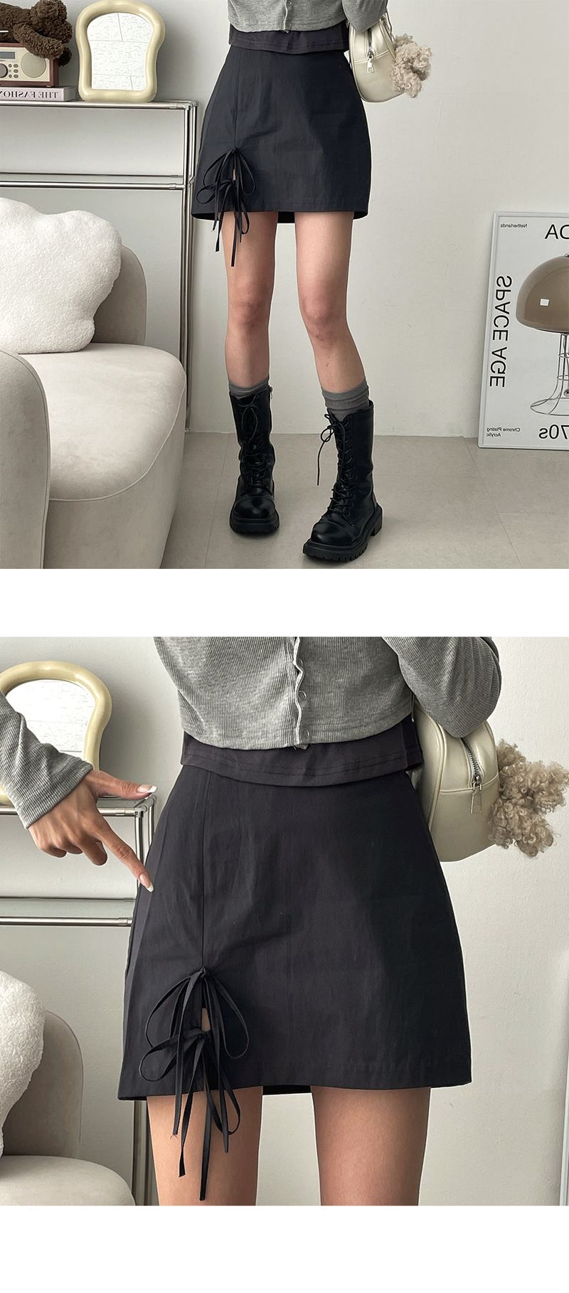 Jeans Back-banded Ribbon String Mini-Skirt