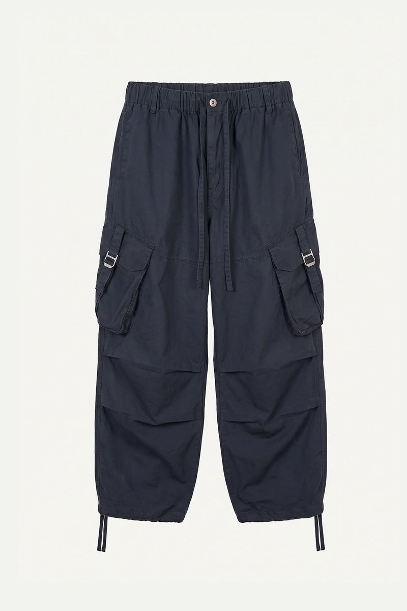 Buckle Washed Cargo Wide Pants