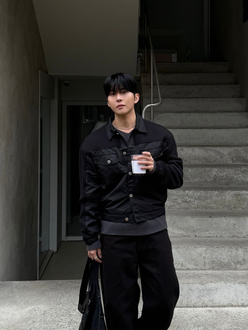 Loin trucker cropped knit jacket