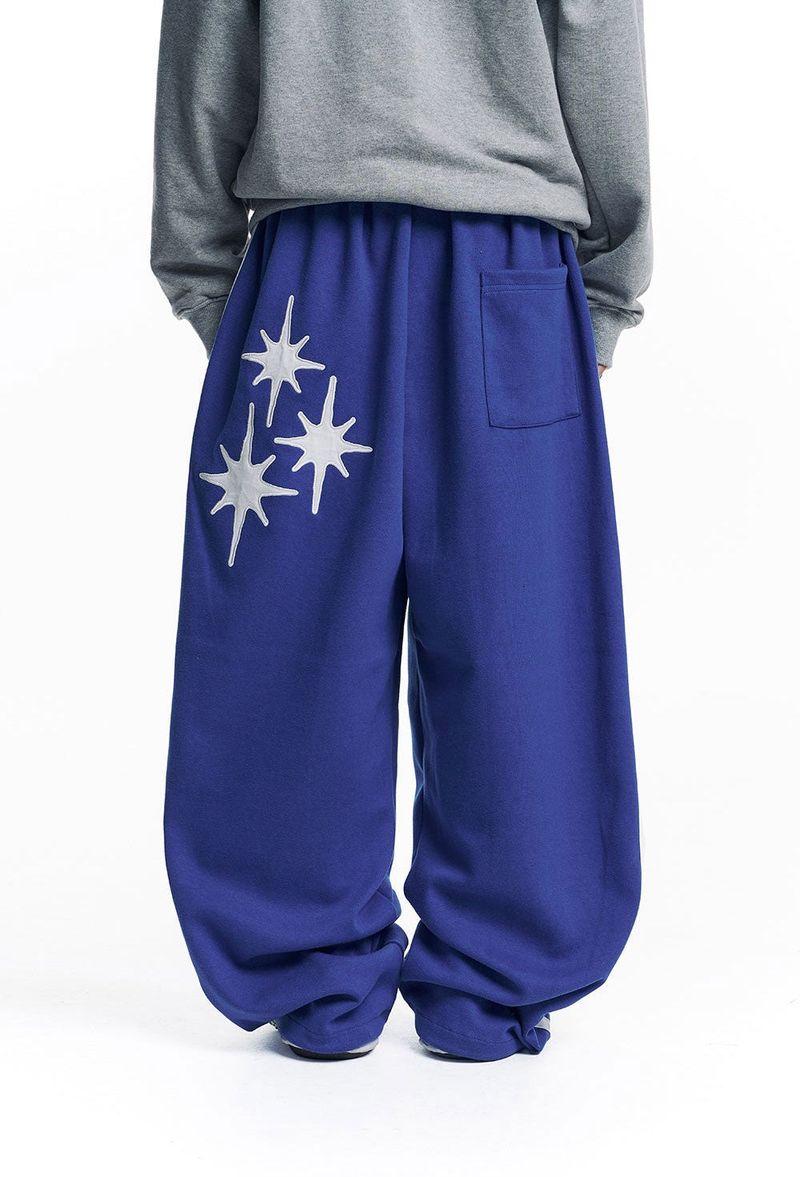 Star Piping Track Balloon Sweat Pants - Blue