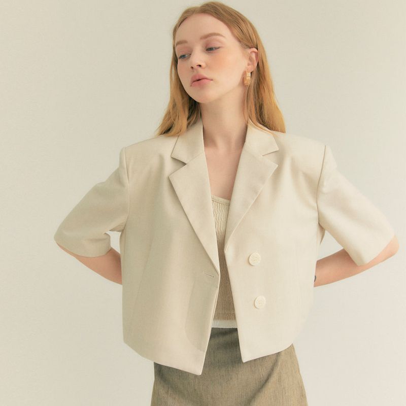 Crop Unbal Half Sleeve Jacket (Ivory)