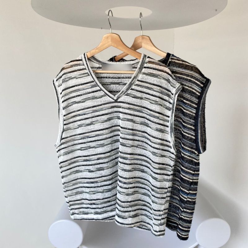 Net see-through dangara v neck knit vest 2C