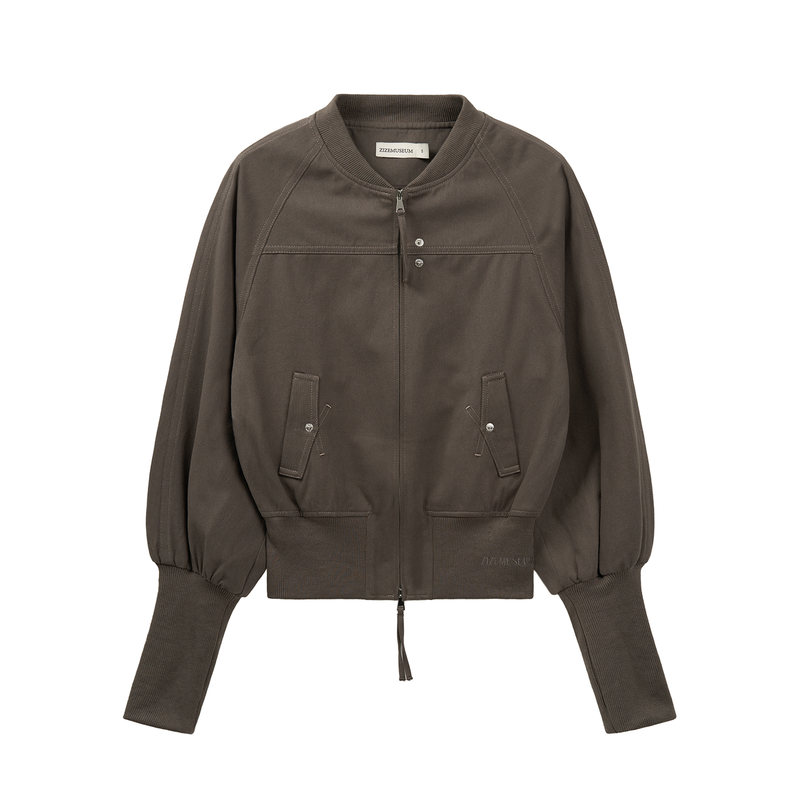 BANDING CROPPED COTTON JACKET (KHAKI BROWN)
