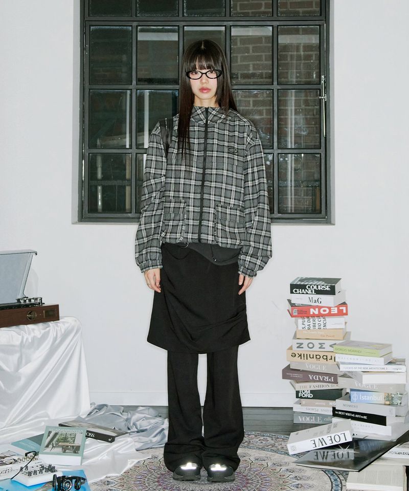 Drape Pintuck Midi Skirt Pants Set - BLACK