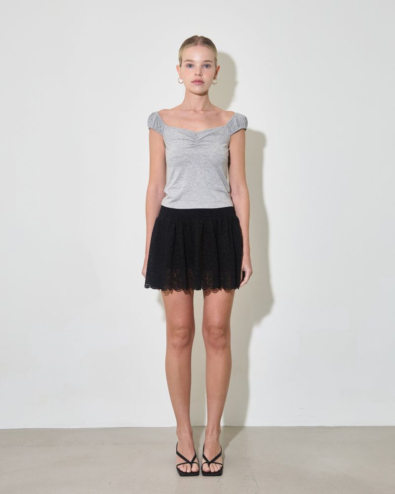 OFF SHOULDER SHIRRING TOP / MELANGE