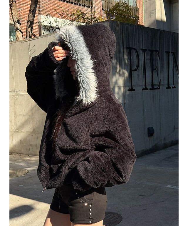 MUZESEOUL(ミューズソウル)の「Trimming fur hood zip up(3color)(Tops)」