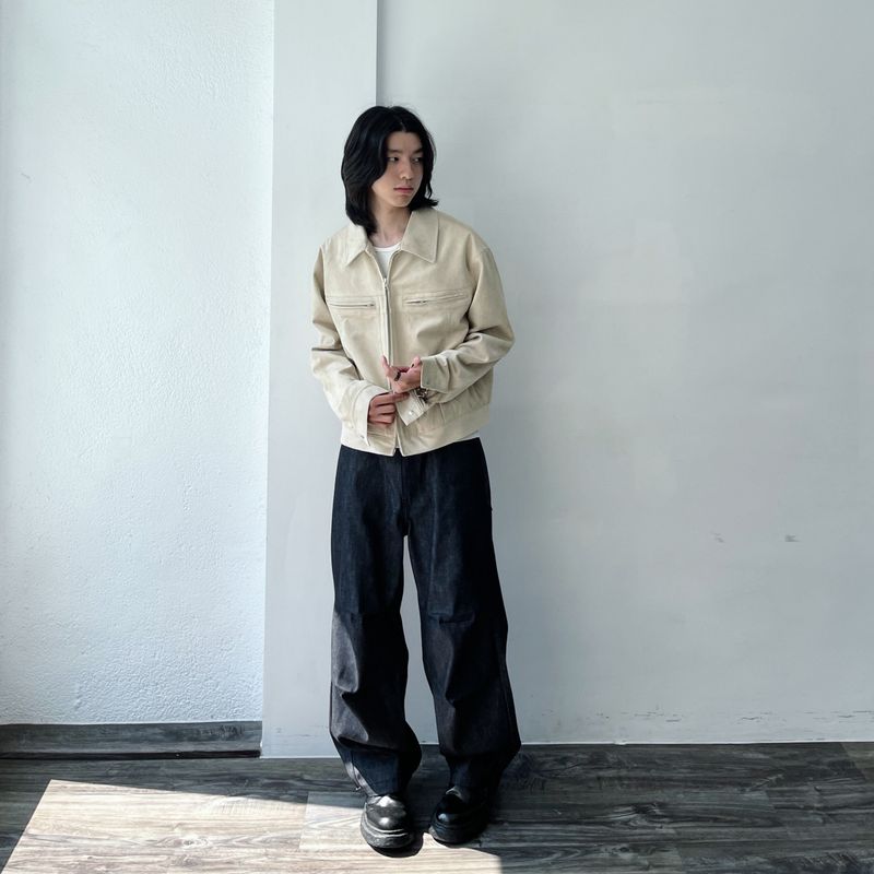 Zip Pocket Slightly Cropped Suede Jacket